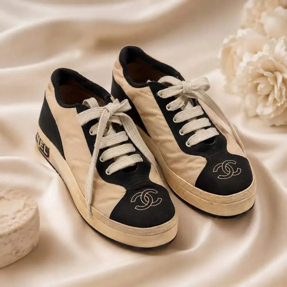 Chanel Vintage Nylon Platform Sneakers with Interlocking CC Logo
